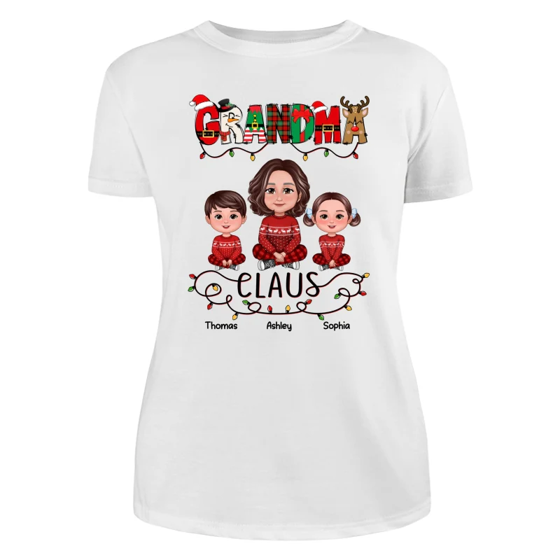 Grandma Claus Christmas Light Pattern Grandma Grankids Personalized Shirt - Image 9