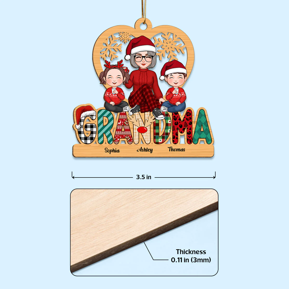 Grandma Claus Christmas Pattern Personalized Wooden Ornament - Image 4