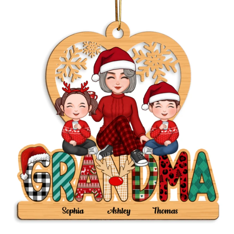 Grandma Claus Christmas Pattern Personalized Wooden Ornament - Image 5
