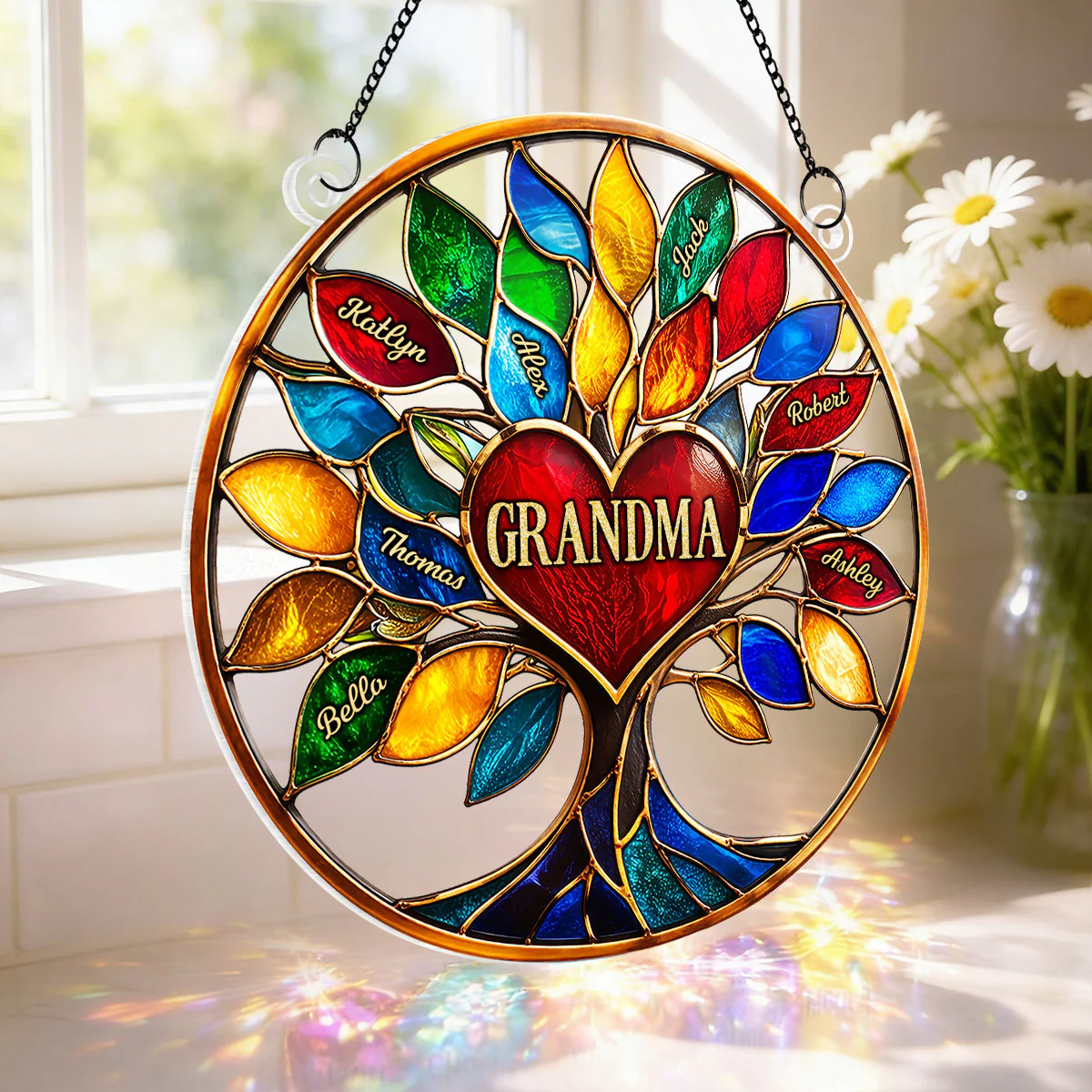 Grandma Colorful Tree Of Life - Personalized Suncatcher Ornament - Mother's Day Gift For Grandma, Mom, Wife - Image 2