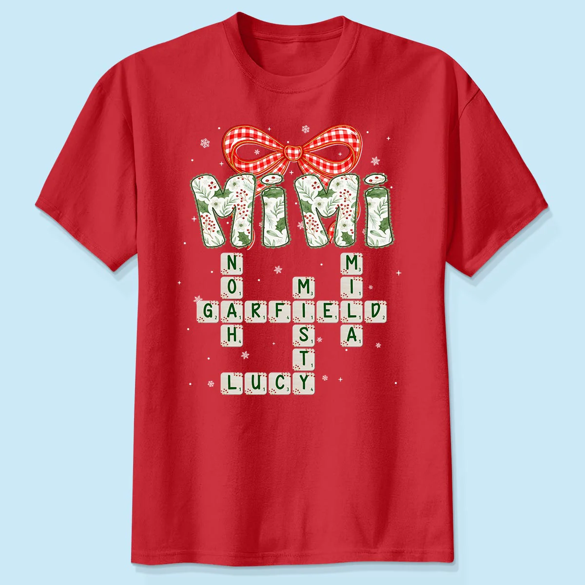 Grandma Coquette Floral Christmas Pattern Crossword Puzzle Art - Personalized Shirt - Image 2
