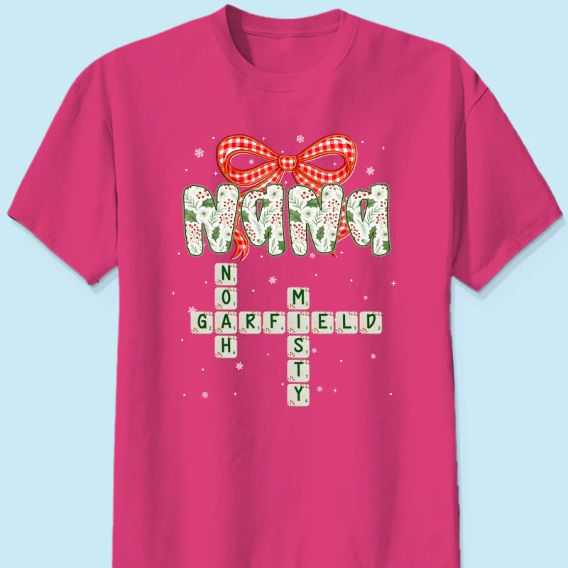 Grandma Coquette Floral Christmas Pattern Crossword Puzzle Art - Personalized Shirt - Image 25
