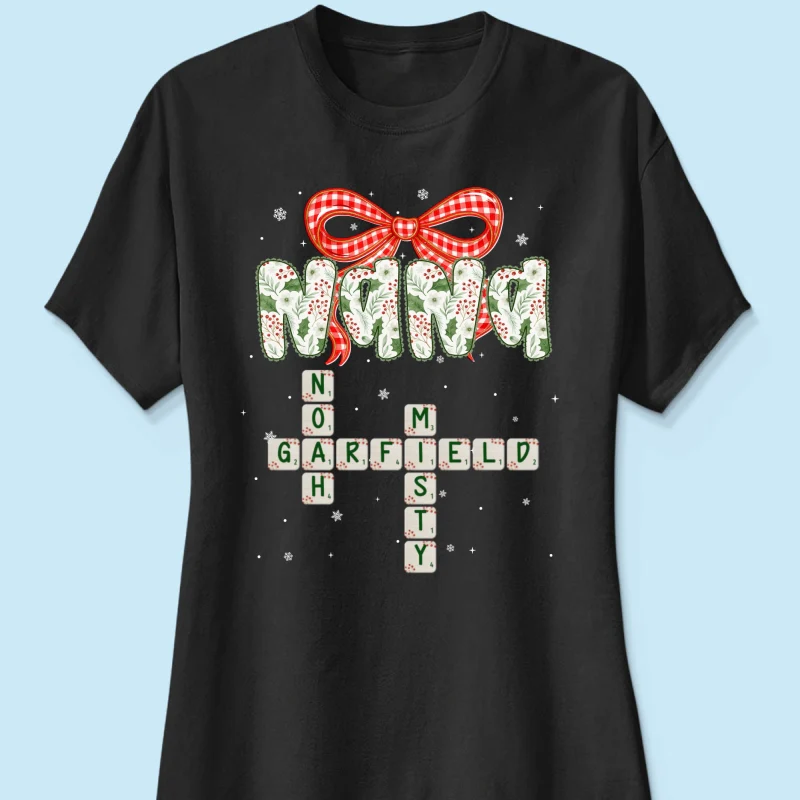 Grandma Coquette Floral Christmas Pattern Crossword Puzzle Art - Personalized Shirt - Image 29