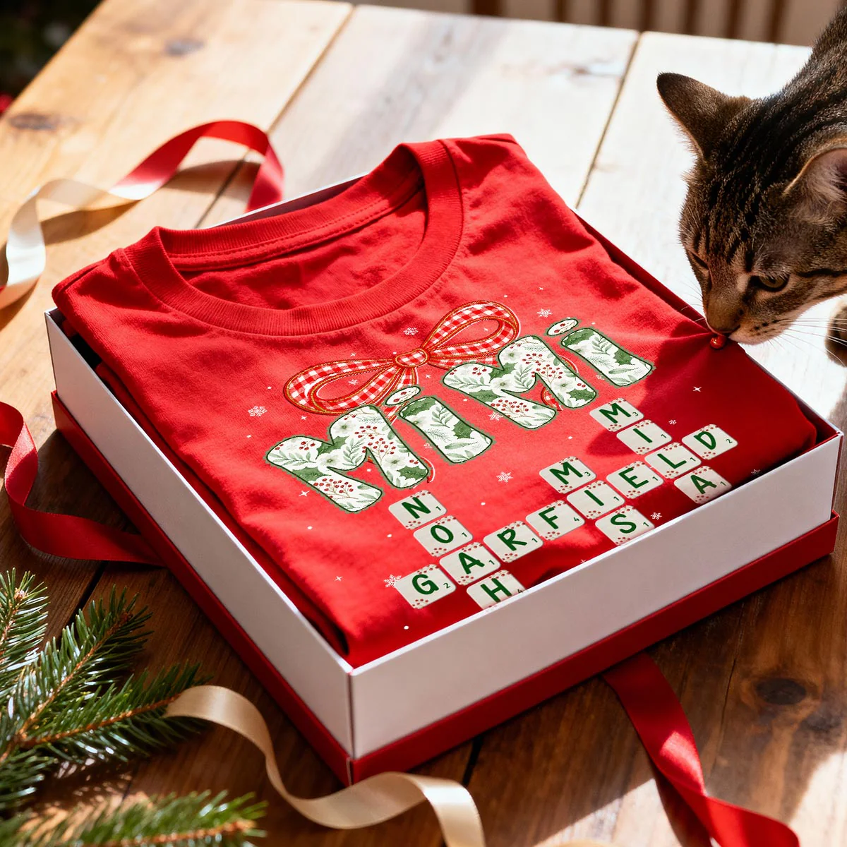 Grandma Coquette Floral Christmas Pattern Crossword Puzzle Art - Personalized Shirt - Image 3