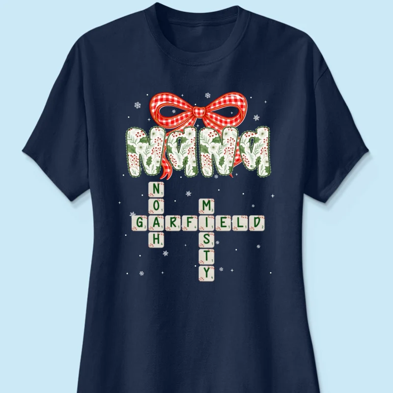 Grandma Coquette Floral Christmas Pattern Crossword Puzzle Art - Personalized Shirt - Image 30