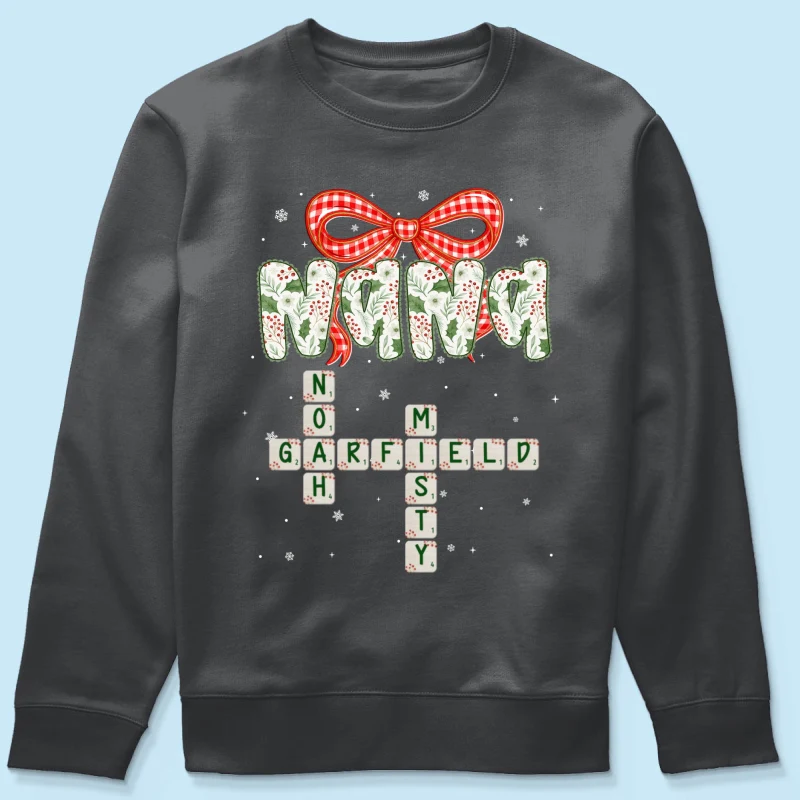 Grandma Coquette Floral Christmas Pattern Crossword Puzzle Art - Personalized Shirt - Image 45