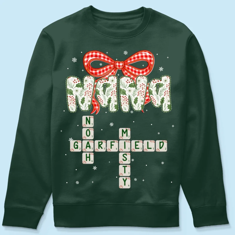Grandma Coquette Floral Christmas Pattern Crossword Puzzle Art - Personalized Shirt - Image 46