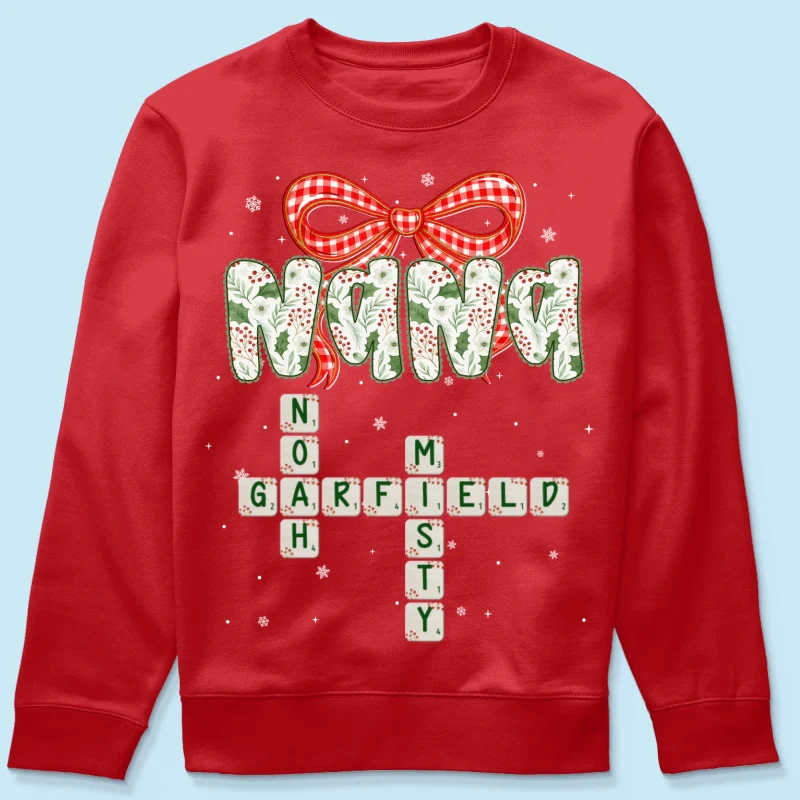 Grandma Coquette Floral Christmas Pattern Crossword Puzzle Art - Personalized Shirt - Image 48