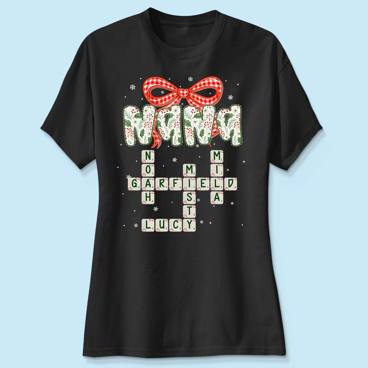 Grandma Coquette Floral Christmas Pattern Crossword Puzzle Art - Personalized Shirt - Image 6
