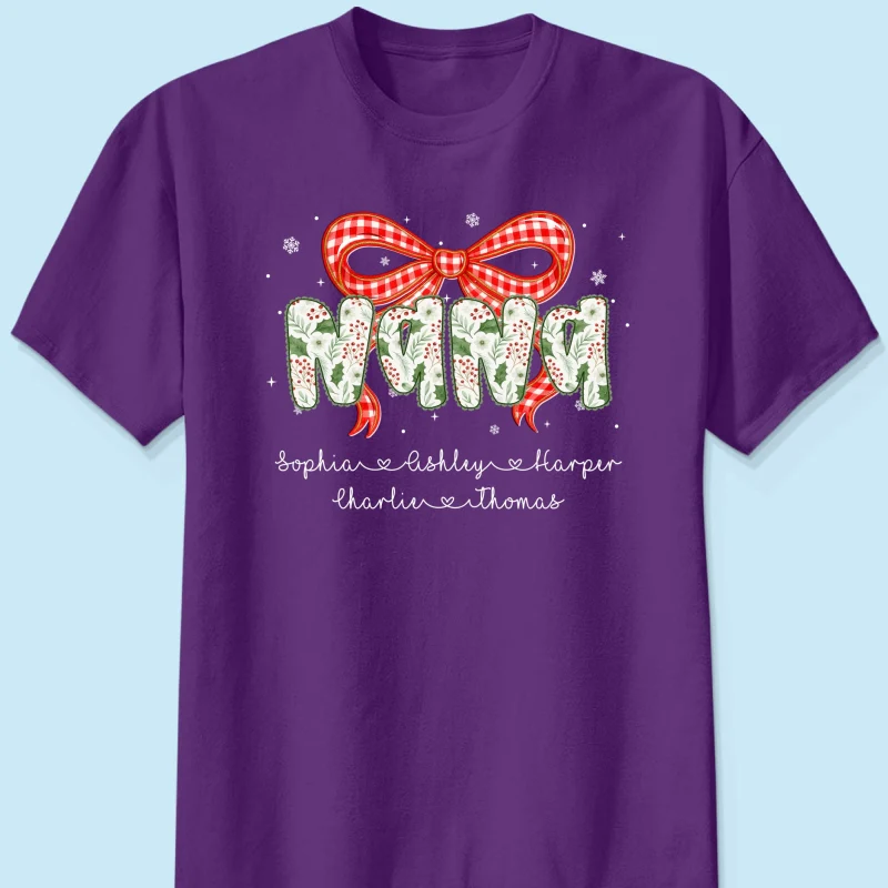 Grandma Coquette Floral Christmas Pattern With Kids Names - Personalized Shirt - Image 16