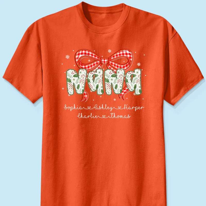 Grandma Coquette Floral Christmas Pattern With Kids Names - Personalized Shirt - Image 19