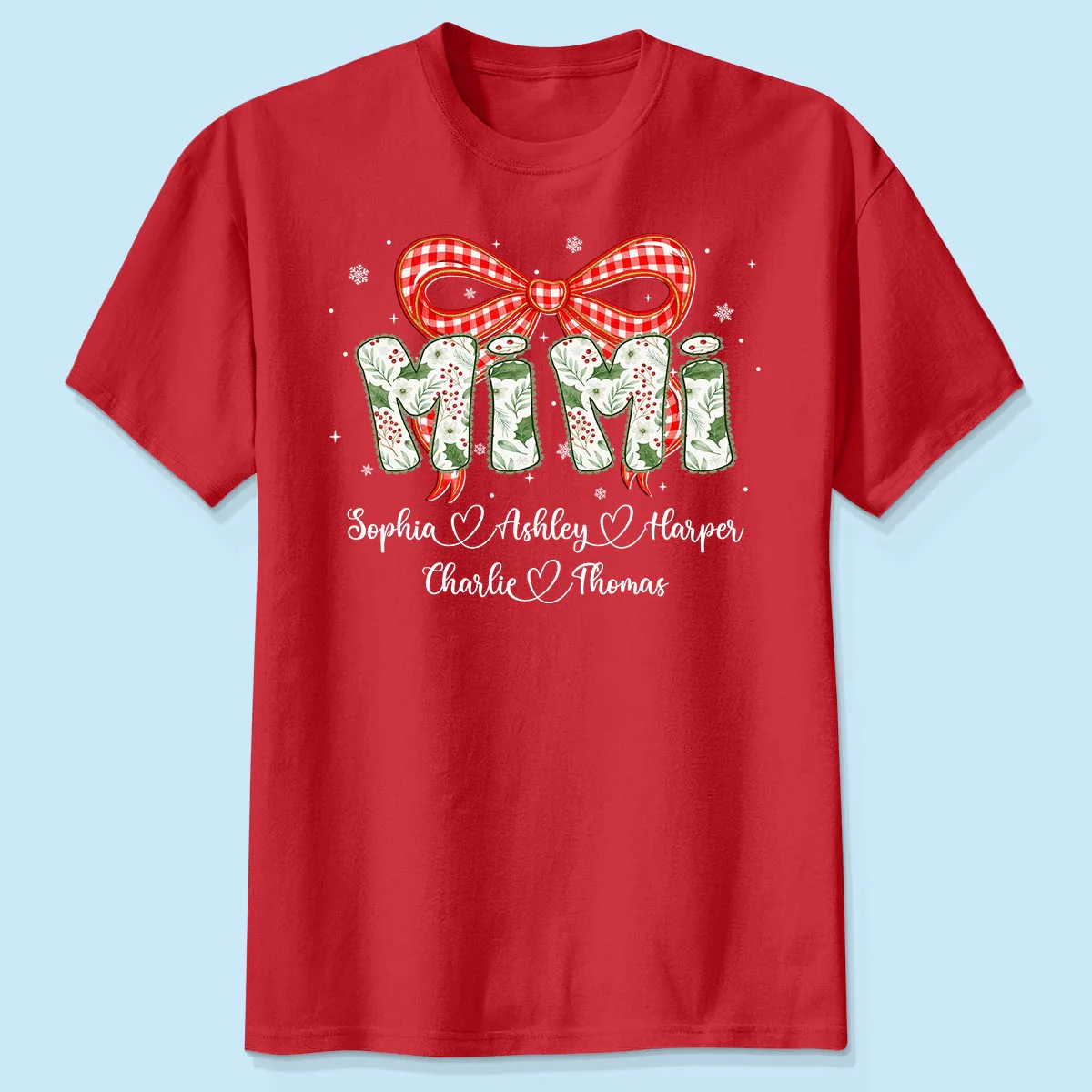 Grandma Coquette Floral Christmas Pattern With Kids Names - Personalized Shirt - Image 2