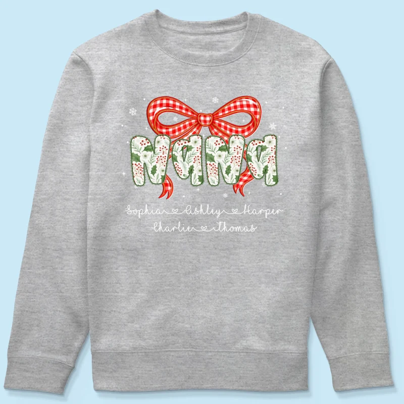 Grandma Coquette Floral Christmas Pattern With Kids Names - Personalized Shirt - Image 55