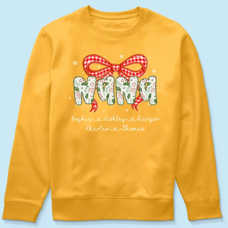 Grandma Coquette Floral Christmas Pattern With Kids Names - Personalized Shirt - Image 57