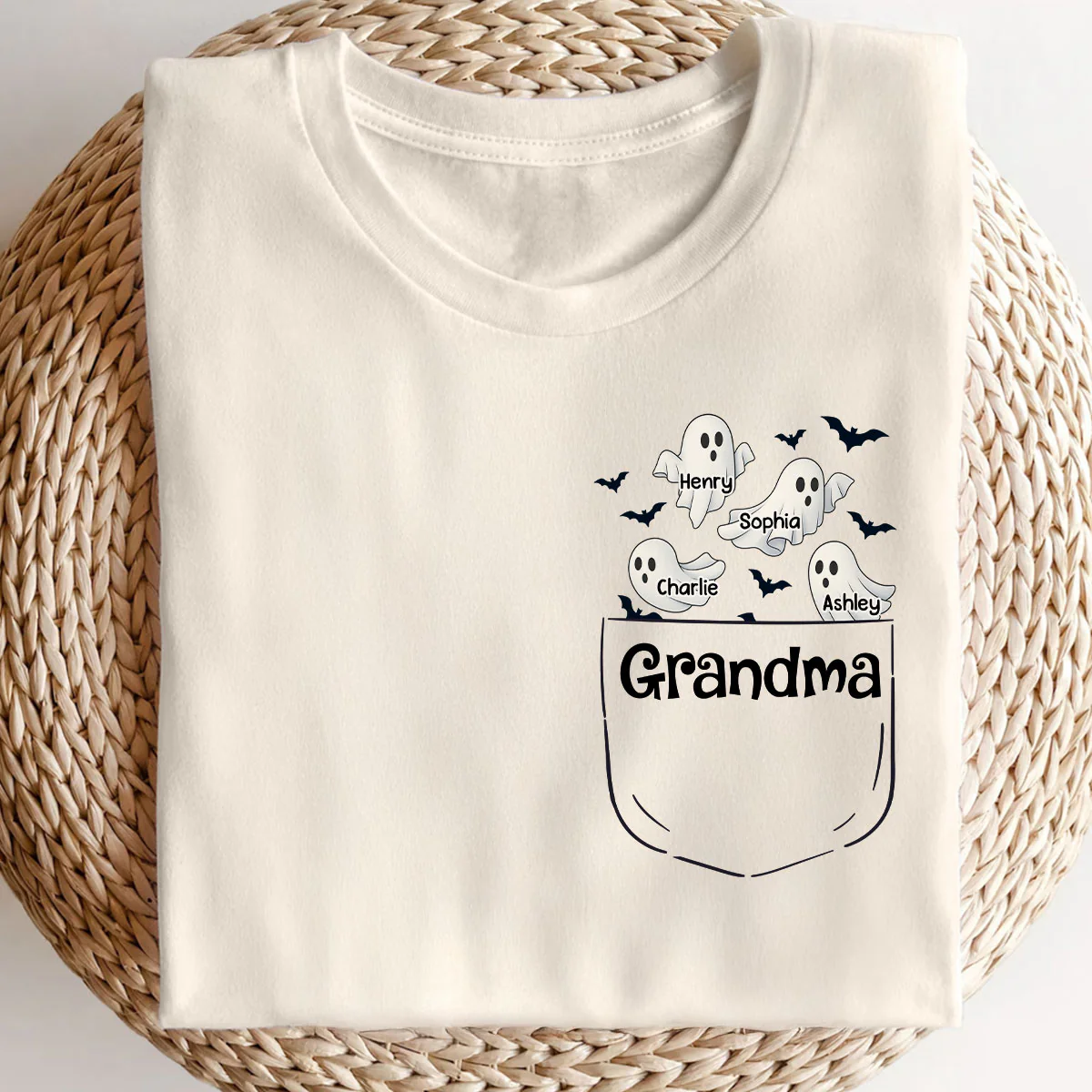 Grandma Cute Ghost and Bat Halloween In Pocket Effect Personalized Shirt - Image 2