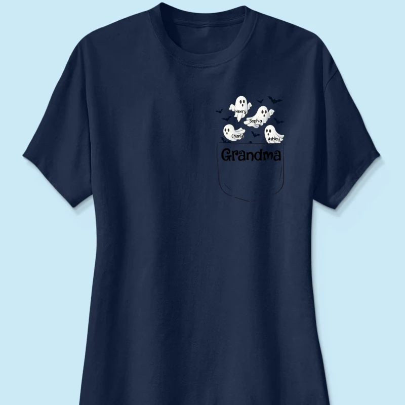 Grandma Cute Ghost and Bat Halloween In Pocket Effect Personalized Shirt - Image 30