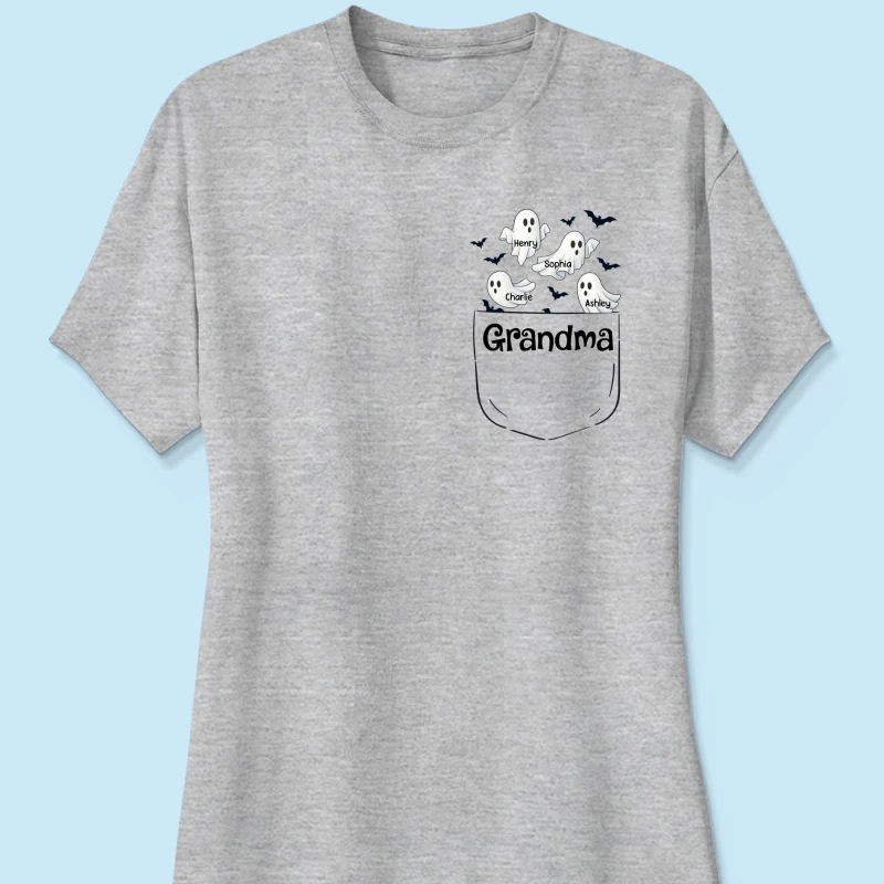 Grandma Cute Ghost and Bat Halloween In Pocket Effect Personalized Shirt - Image 38