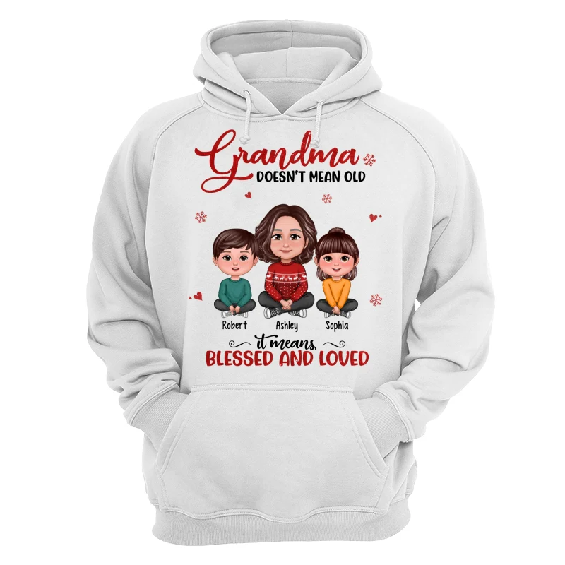 Grandma Doesn‘t Mean Old It Means Blessed And Loved Grandma & Grandkids Crossed Legs Personalized Shirt - Image 13