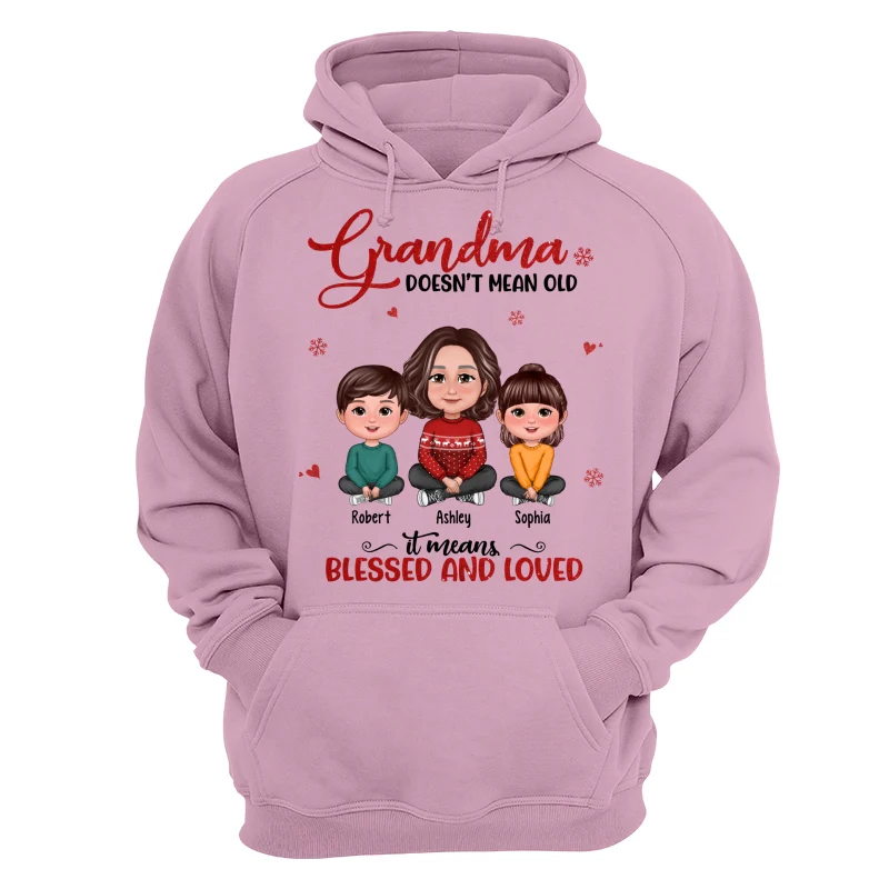 Grandma Doesn‘t Mean Old It Means Blessed And Loved Grandma & Grandkids Crossed Legs Personalized Shirt - Image 15