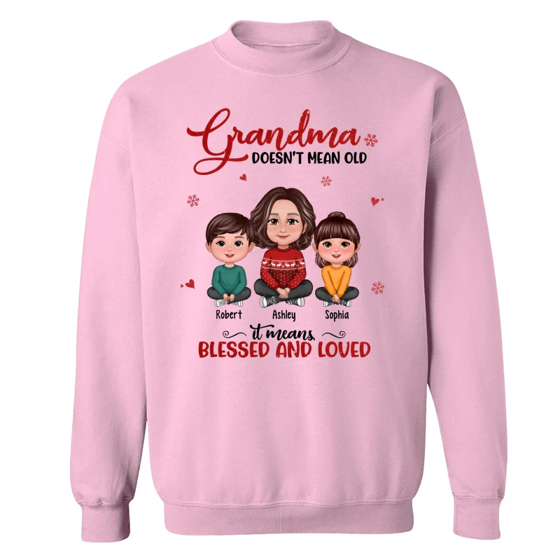 Grandma Doesn‘t Mean Old It Means Blessed And Loved Grandma & Grandkids Crossed Legs Personalized Shirt - Image 19