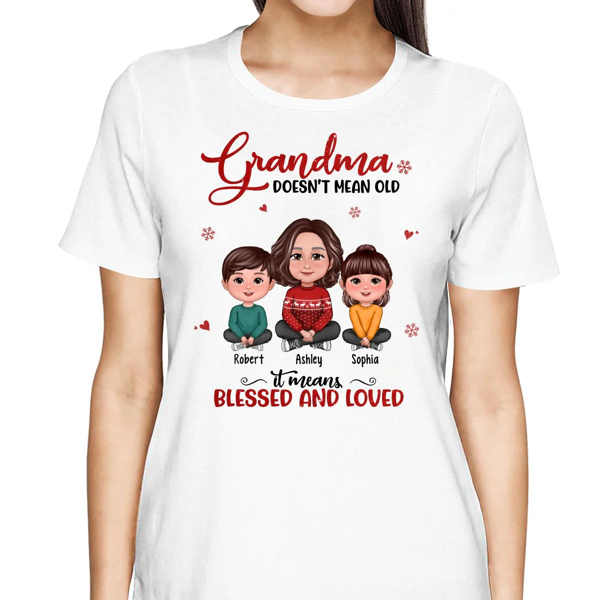 Grandma Doesn‘t Mean Old It Means Blessed And Loved Grandma & Grandkids Crossed Legs Personalized Shirt - Image 2