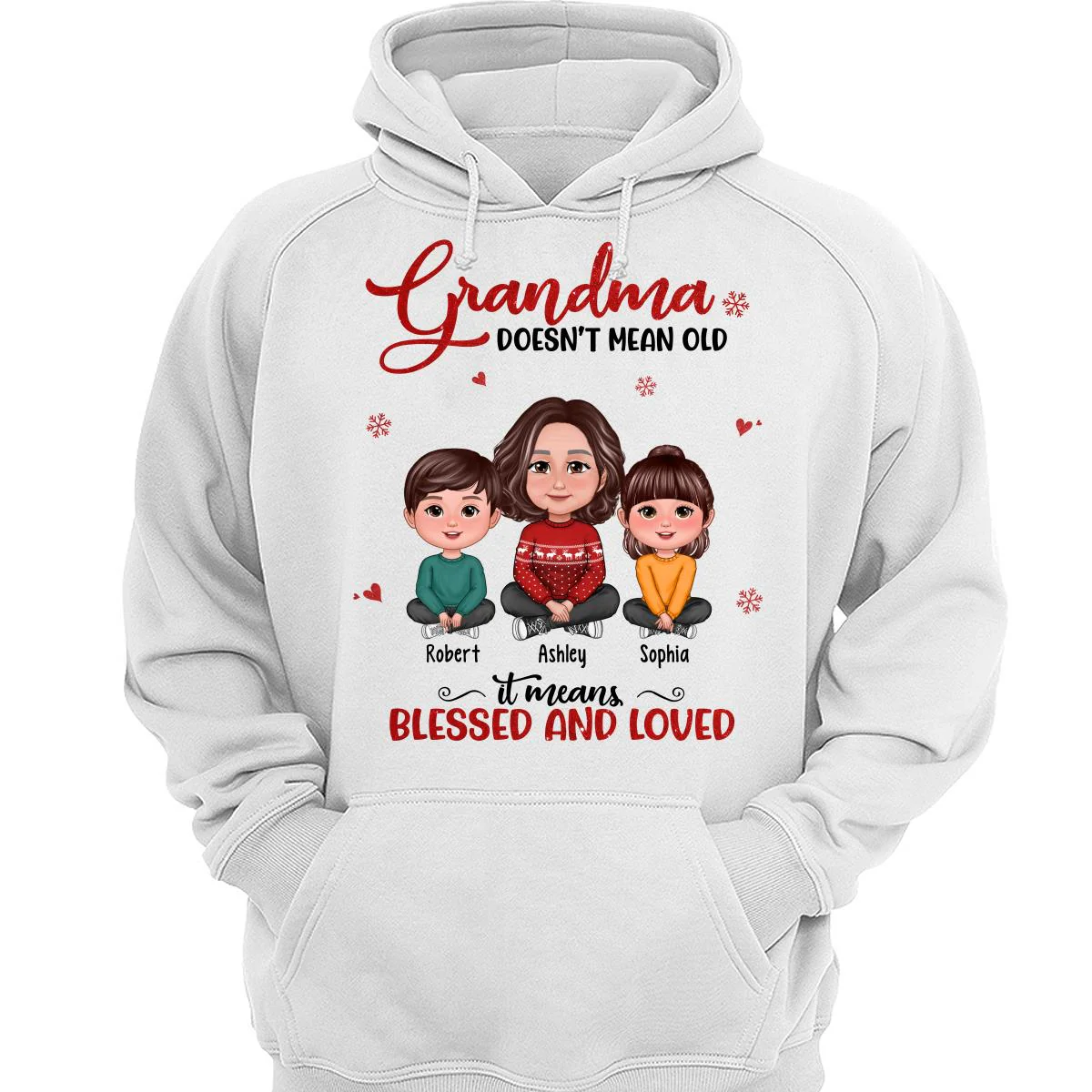 Grandma Doesn‘t Mean Old It Means Blessed And Loved Grandma & Grandkids Crossed Legs Personalized Shirt - Image 3