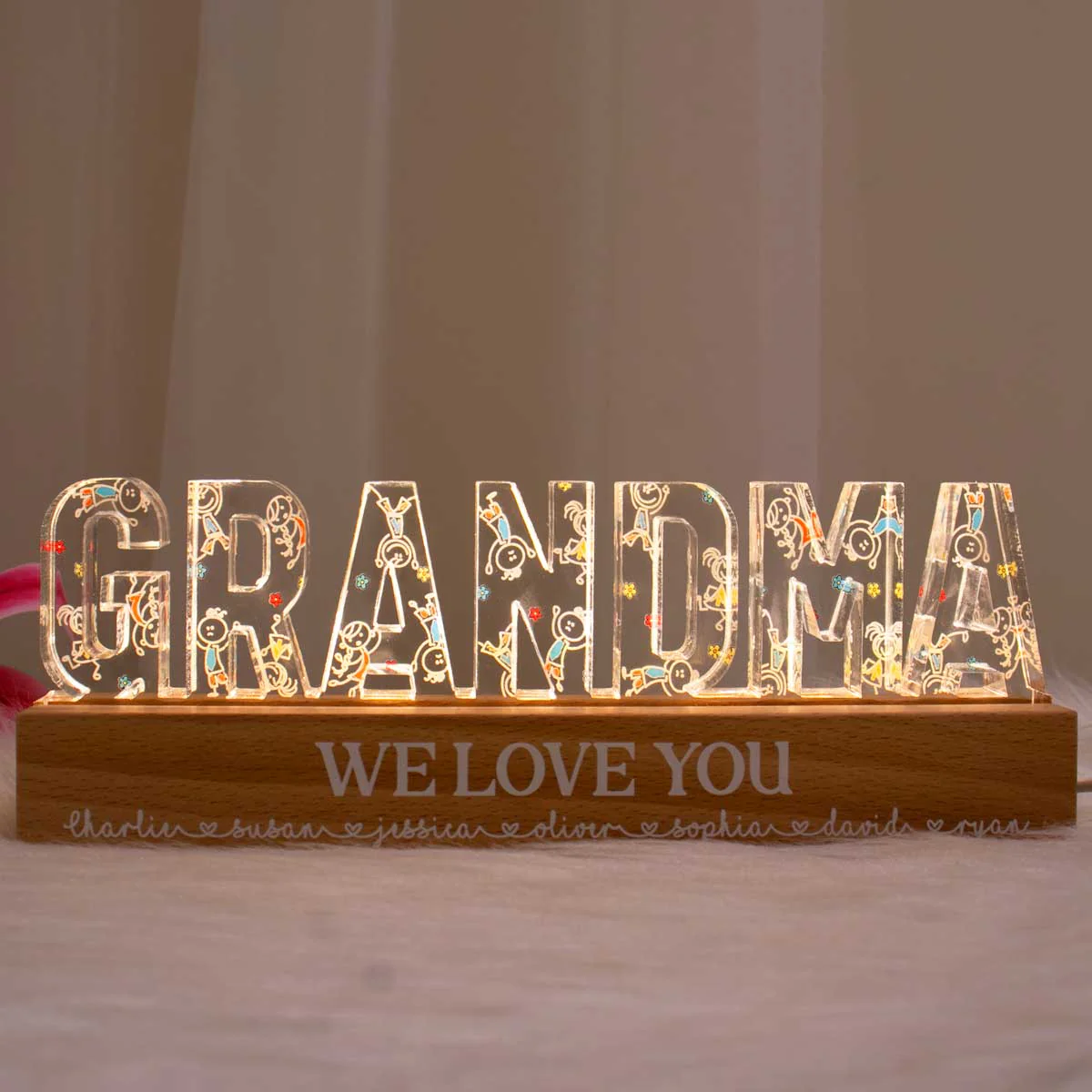 Grandma Drawing Cute Kids Personalized LED Night Light, Gift For Grandma - Image 2