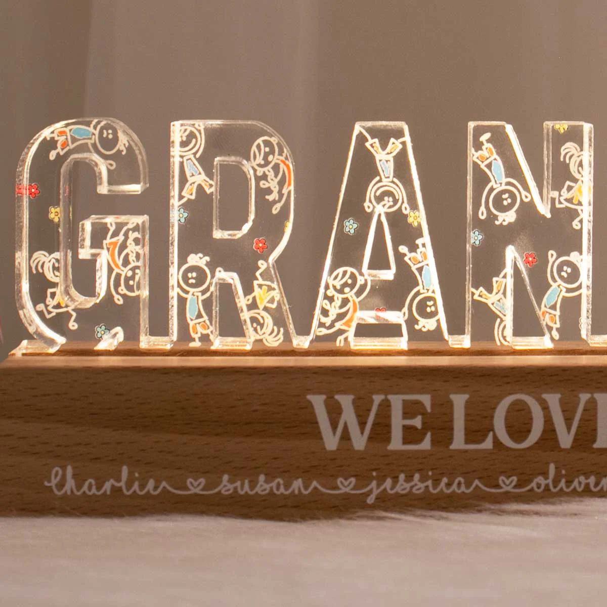 Grandma Drawing Cute Kids Personalized LED Night Light, Gift For Grandma - Image 3