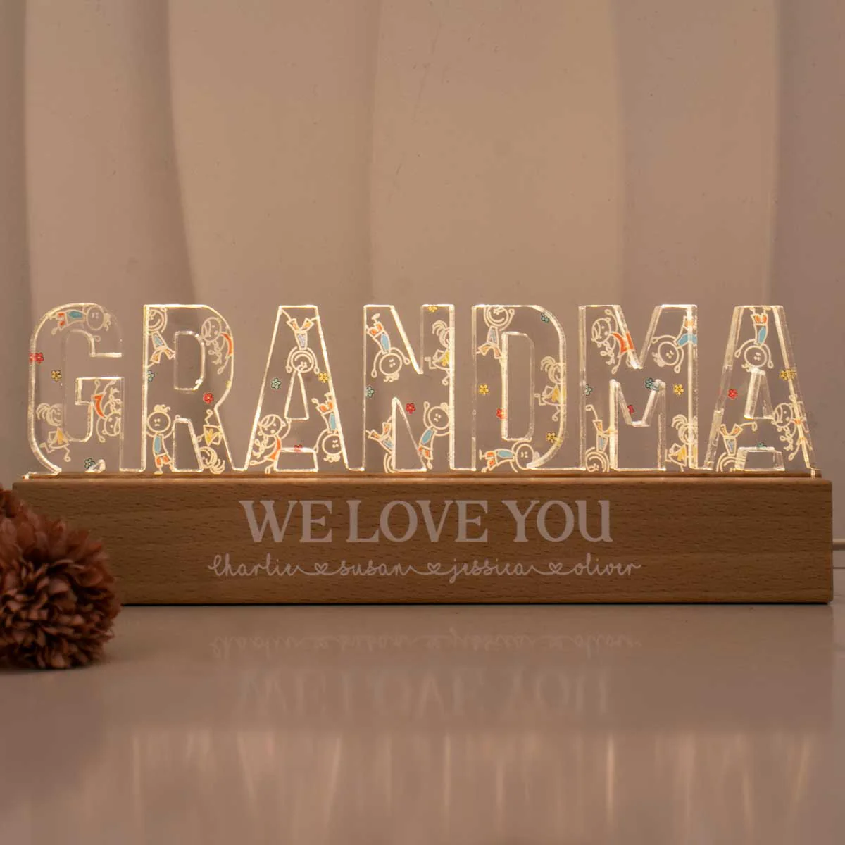 Grandma Drawing Cute Kids Personalized LED Night Light, Gift For Grandma - Image 4