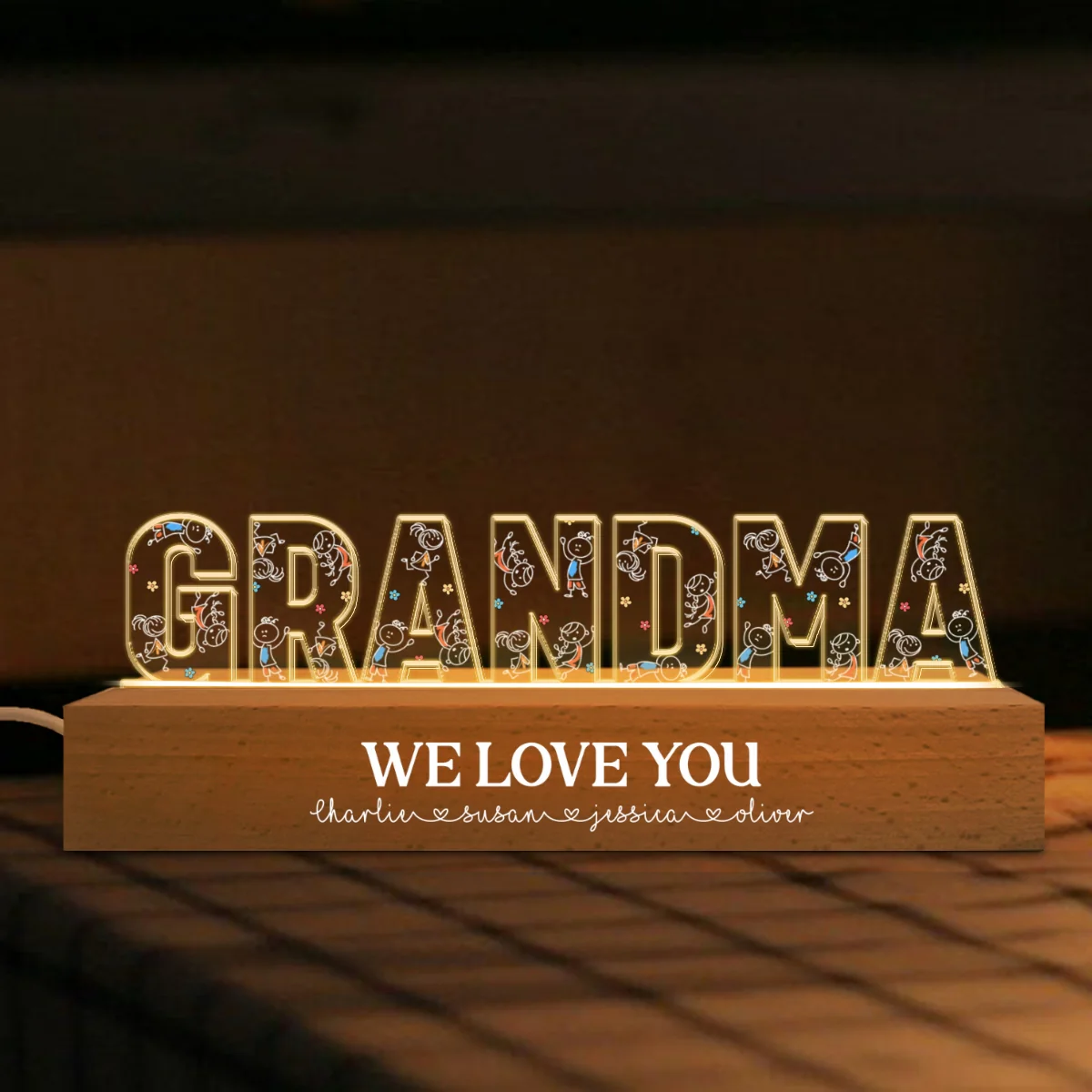 Grandma Drawing Cute Kids Personalized LED Night Light, Gift For Grandma - Image 5