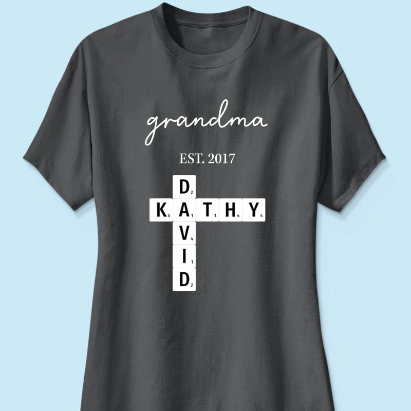 Grandma Est Date Crossword Puzzle Grandkids Name Personalized Shirt - Image 13