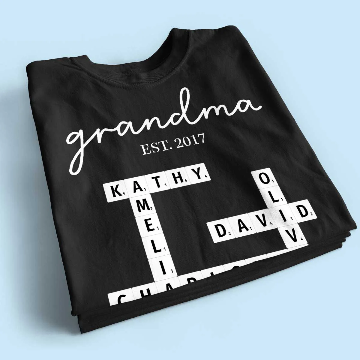 Grandma Est Date Crossword Puzzle Grandkids Name Personalized Shirt - Image 2
