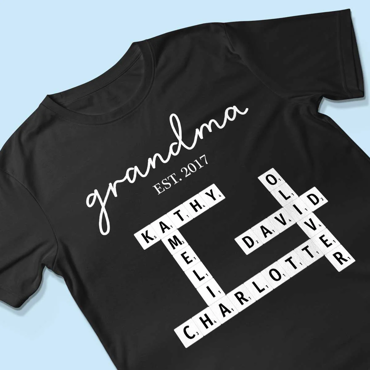 Grandma Est Date Crossword Puzzle Grandkids Name Personalized Shirt - Image 3