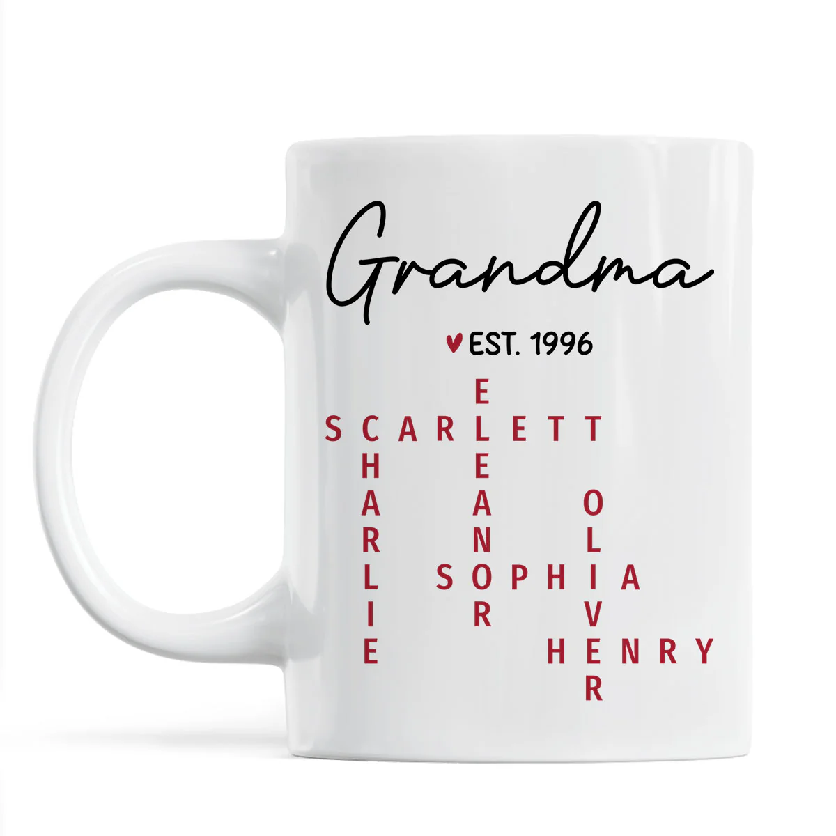 Grandma Est. Grandkids Names Crossword Puzzle Art Personalized Mug - Image 2