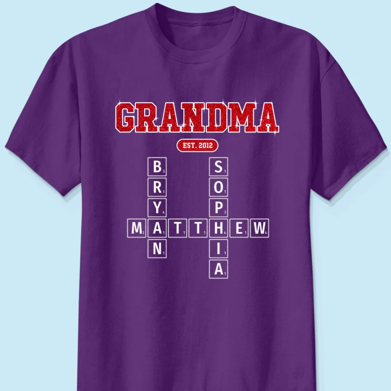 Grandma Est. Pink Crossword Art Puzzle Unique Gift For Grandma Mom Personalized Shirt - Image 11