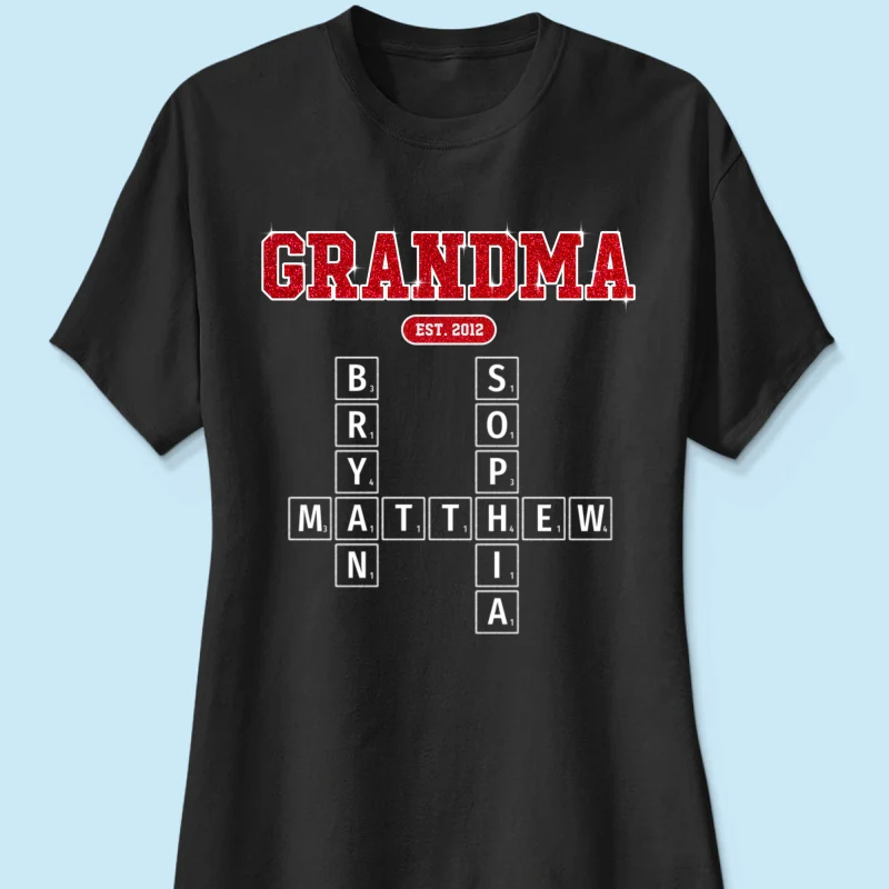 Grandma Est. Pink Crossword Art Puzzle Unique Gift For Grandma Mom Personalized Shirt - Image 12