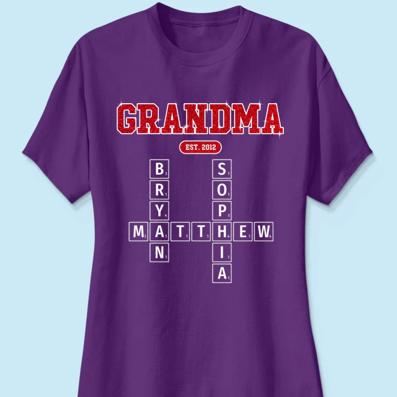 Grandma Est. Pink Crossword Art Puzzle Unique Gift For Grandma Mom Personalized Shirt - Image 14