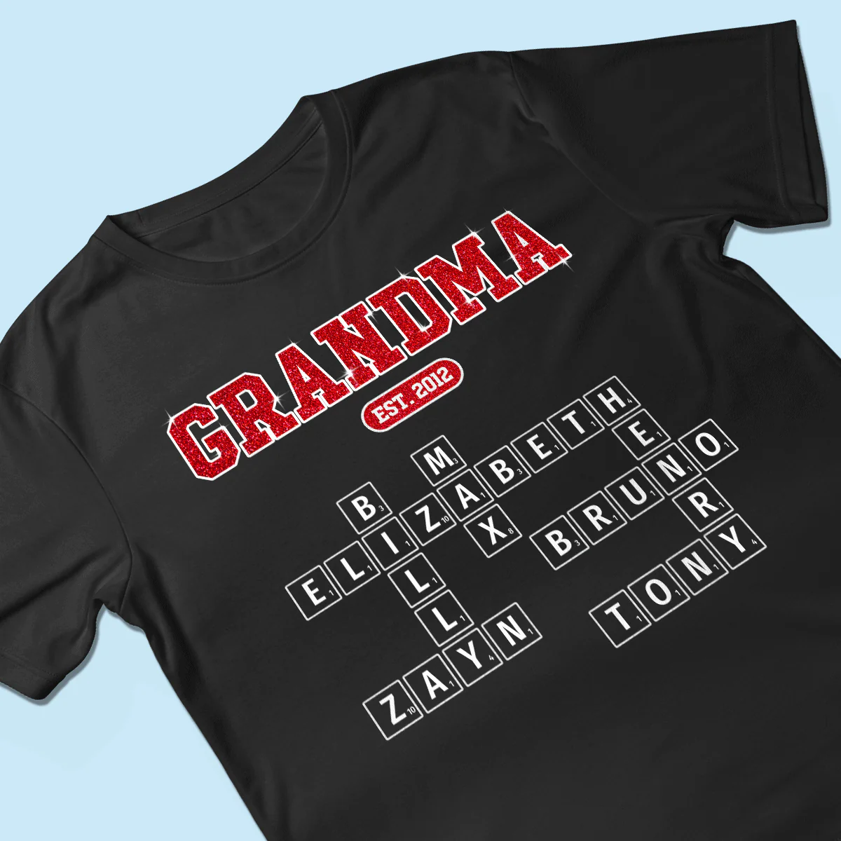Grandma Est. Pink Crossword Art Puzzle Unique Gift For Grandma Mom Personalized Shirt - Image 3