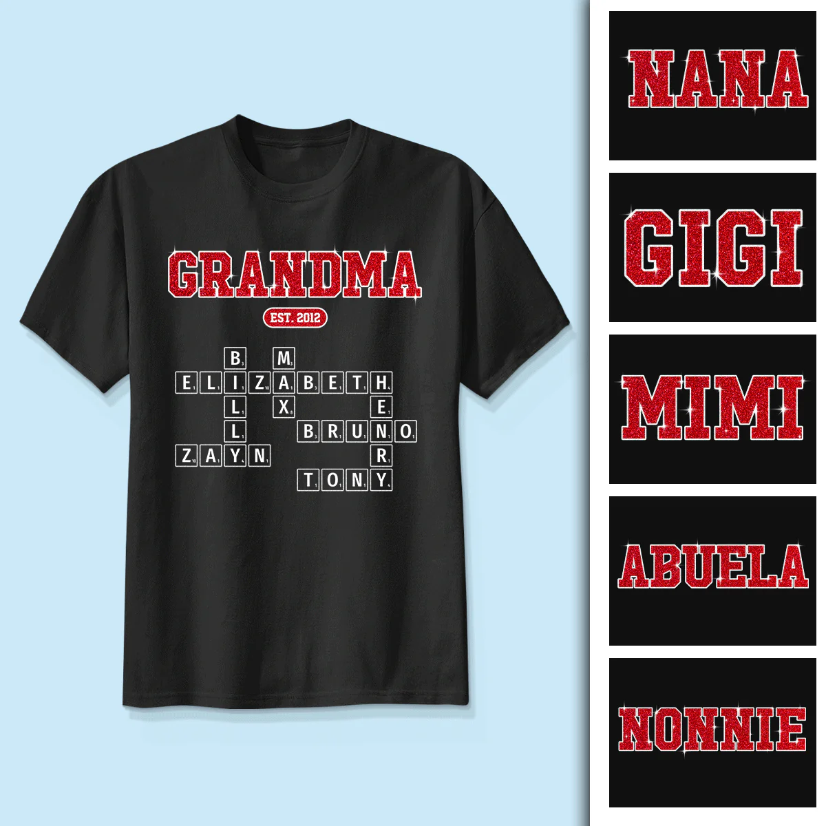 Grandma Est. Pink Crossword Art Puzzle Unique Gift For Grandma Mom Personalized Shirt - Image 7