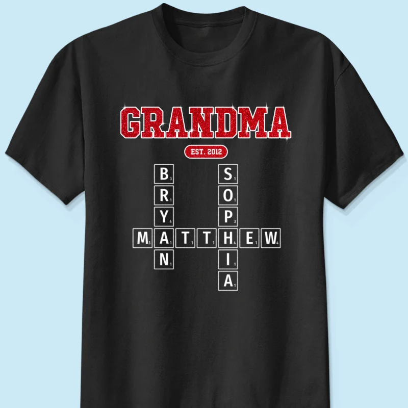 Grandma Est. Pink Crossword Art Puzzle Unique Gift For Grandma Mom Personalized Shirt - Image 8