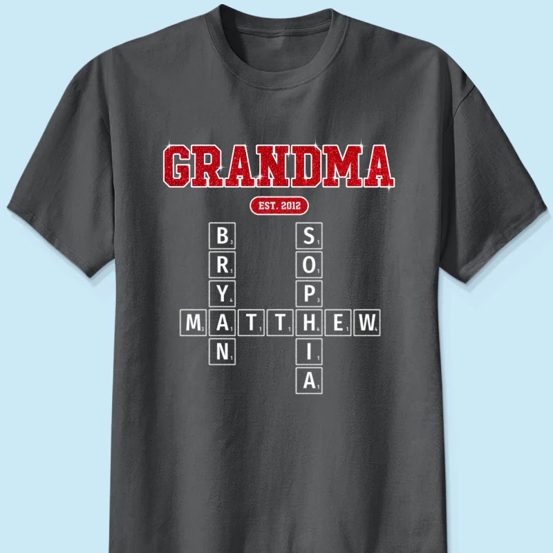 Grandma Est. Pink Crossword Art Puzzle Unique Gift For Grandma Mom Personalized Shirt - Image 9