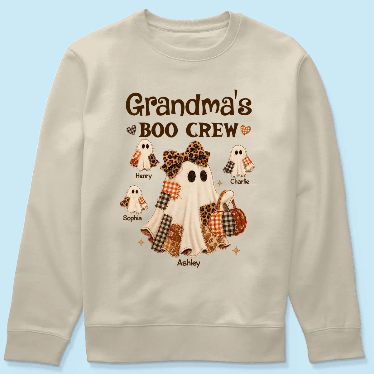 Grandma Fall Season Halloween Faux Patchwork Pattern Coquette - Personalized Shirt - Halloween Gift For Grandma - Image 24