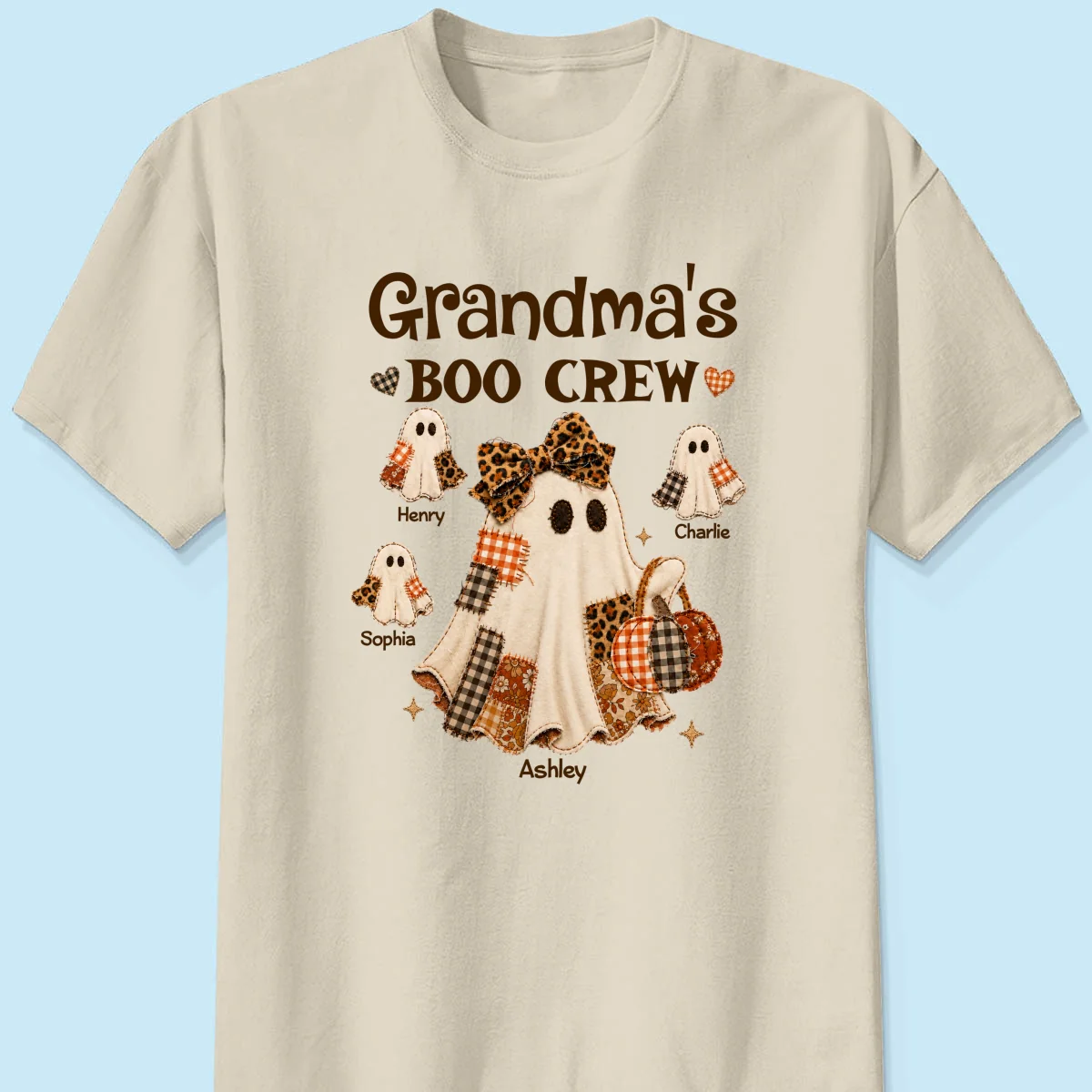 Grandma Fall Season Halloween Faux Patchwork Pattern Coquette - Personalized Shirt - Halloween Gift For Grandma - Image 9