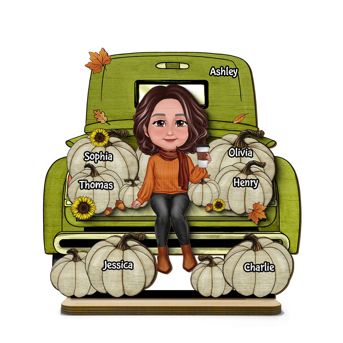 Grandma Fall Season Truck Personalized 2-Layer Standing Wooden Plaque, Fall Season Tier Tray Decoration - Image 2