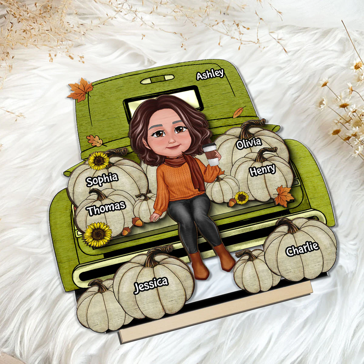 Grandma Fall Season Truck Personalized 2-Layer Standing Wooden Plaque, Fall Season Tier Tray Decoration - Image 5