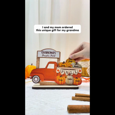 Grandma Fall Season Truck Pumpkins Personalized Standing Wooden Plaque - Image 2