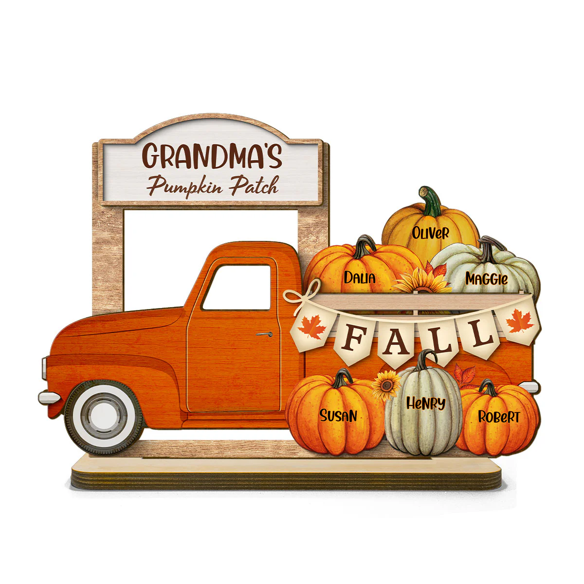 Grandma Fall Season Truck Pumpkins Personalized Standing Wooden Plaque - Image 3