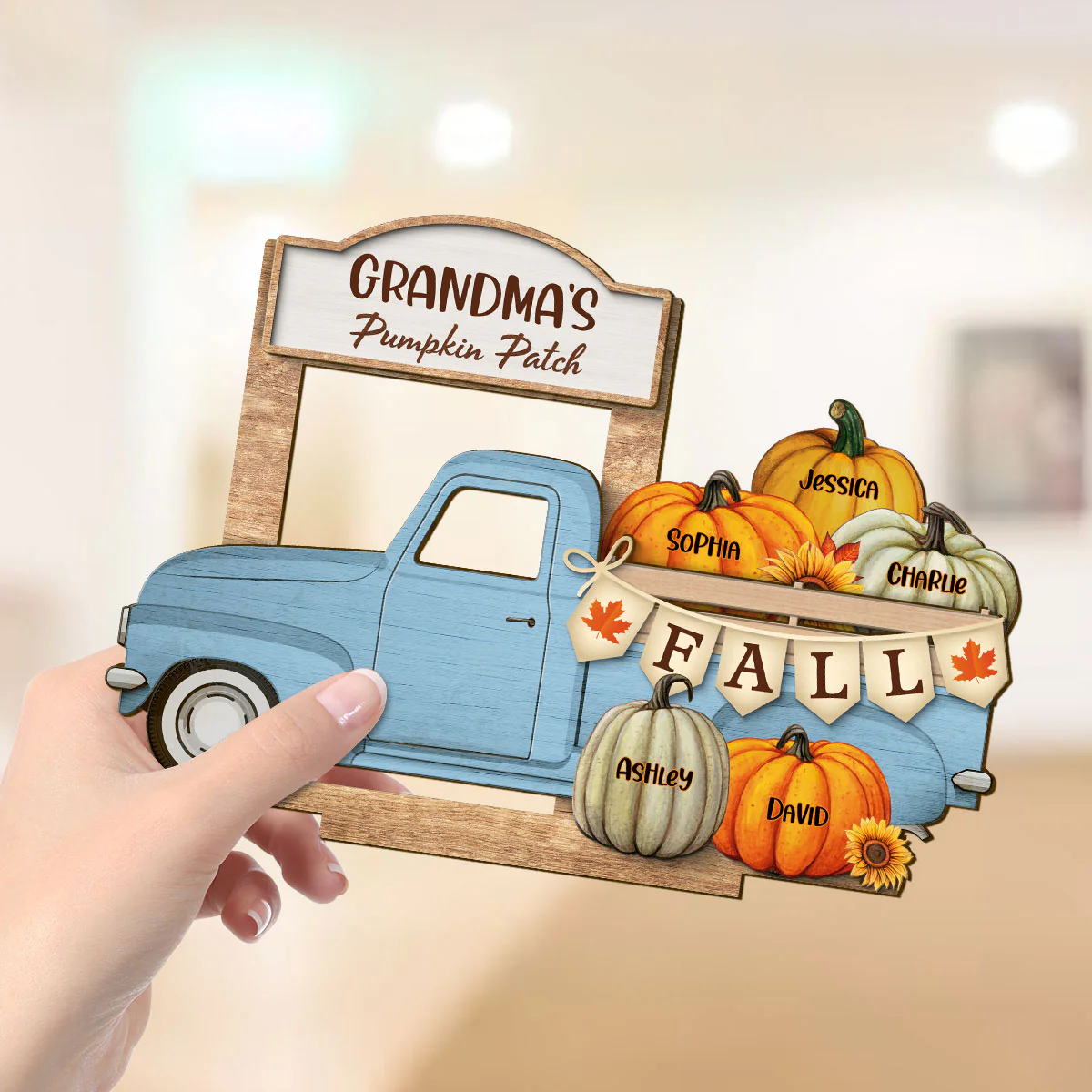 Grandma Fall Season Truck Pumpkins Personalized Standing Wooden Plaque - Image 6