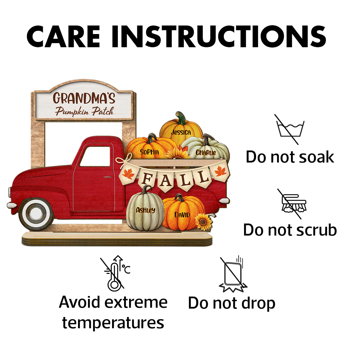 Grandma Fall Season Truck Pumpkins Personalized Standing Wooden Plaque - Image 9