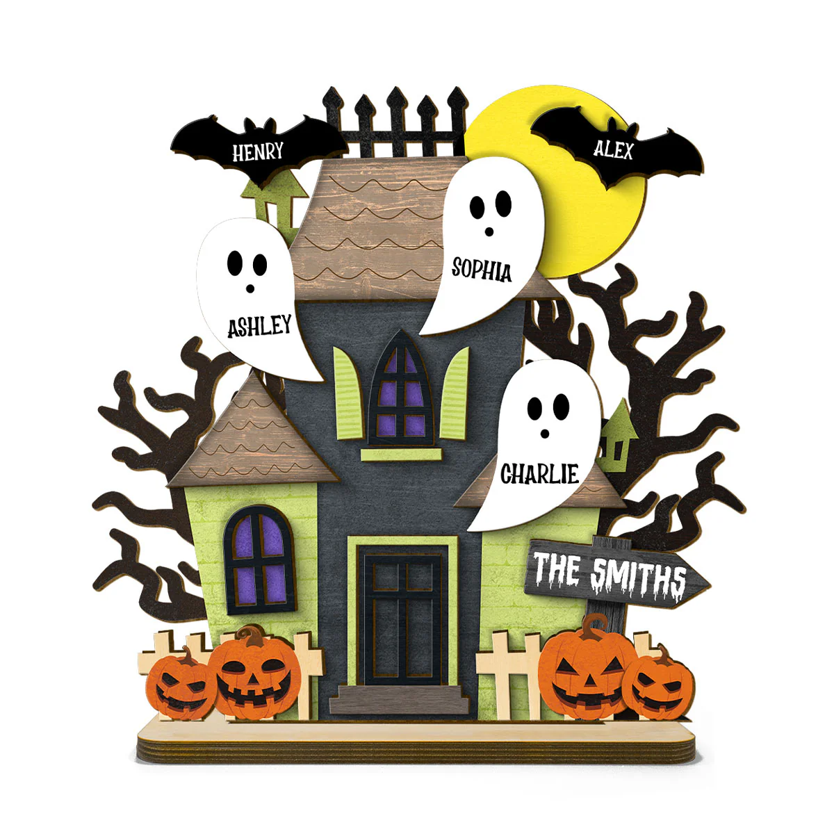 Grandma Family Haunted House Boo Flying Personalized Standing Wooden Plaque, Halloween Decor - Image 12